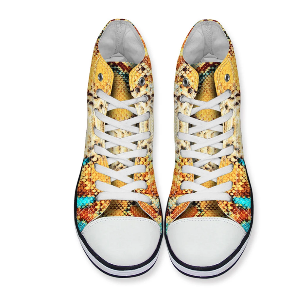 

Customized 2019 Fashion All Match Women Shoes High Top Canvas Shoes Casual Lace up Vulcanize Shoes for Female Serpentine Print