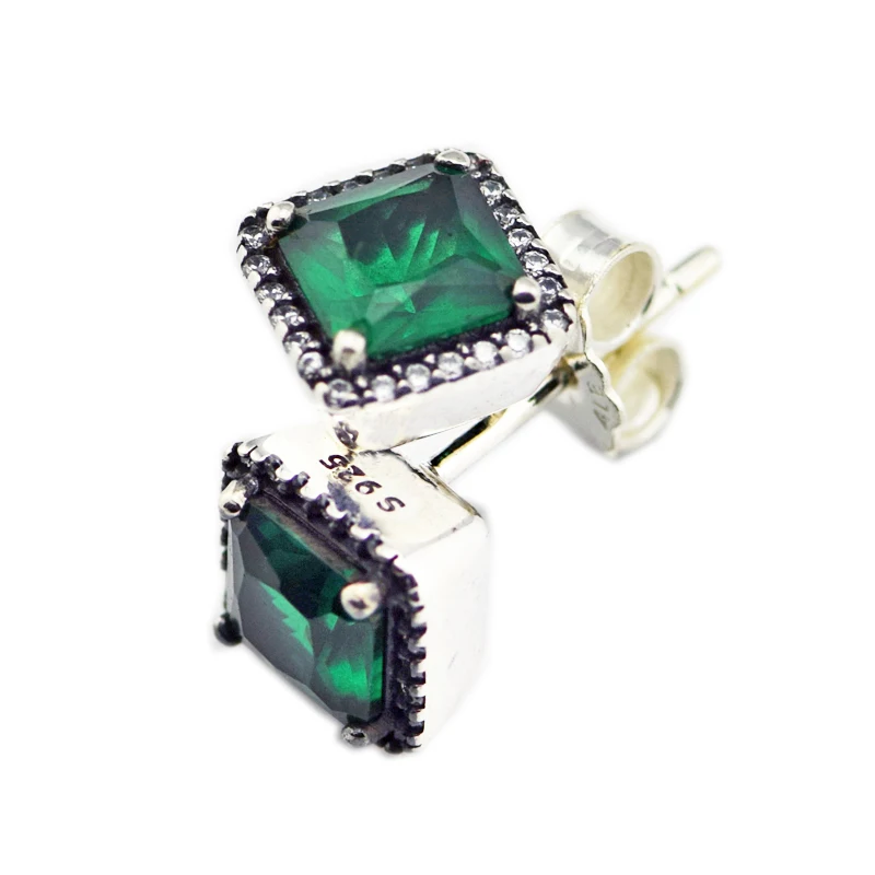 Женские серьги гвоздики из серебра 100% пробы с зеленым фианитом|stud earrings|earrings free