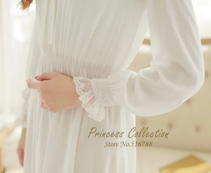 Бесплатная доставка женская ночная рубашка в стиле принцессы белого и голубого