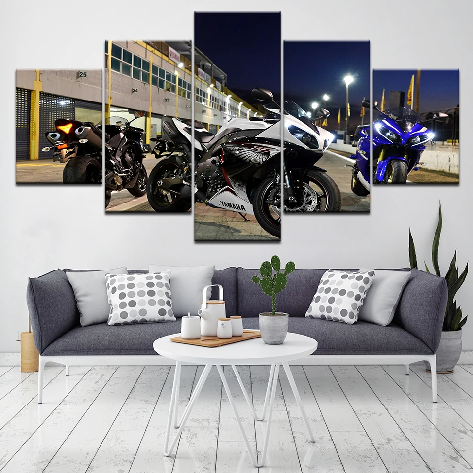 

The racing motorcycle in road 5 Piece HD Wallpapers Art Canvas Print modern Poster Modular art painting for Living Room Decor