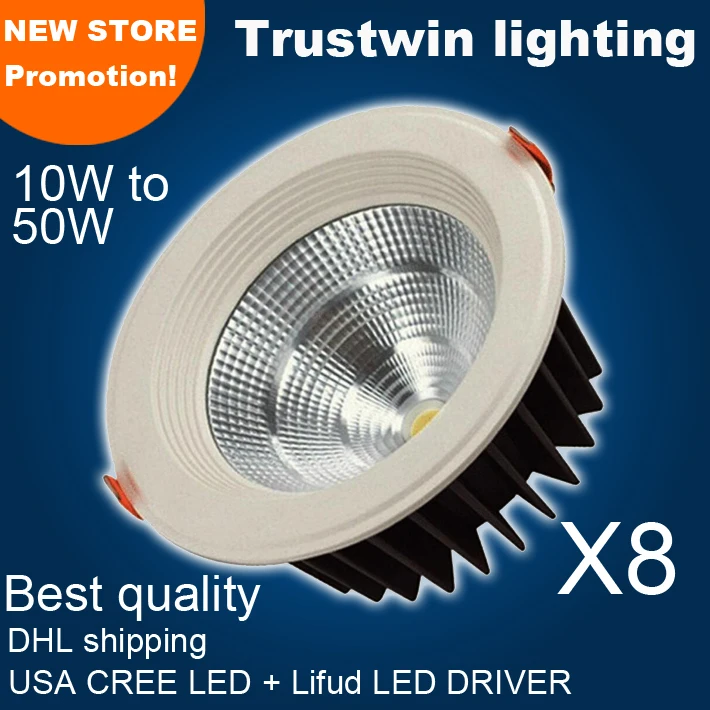 

DHL fast shipping with CREE LED down light CRI 80 Ra recessed ceiling spot lamp COB led downlight 50W 40W 30W 25W 20W 10W