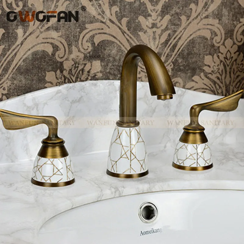 

Bathroom Antique Euro Basin Faucet Dual Holder Three Holes Solid Brass Hot And Cold Water Bathroom Faucet Mixer Tap S79-321