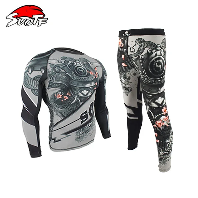 

Boxing Compression Jersey+Pants Rashguard KickBoxing Cycling MMA Tight Long T-Shirts Trousers Muay Thai Fightwear