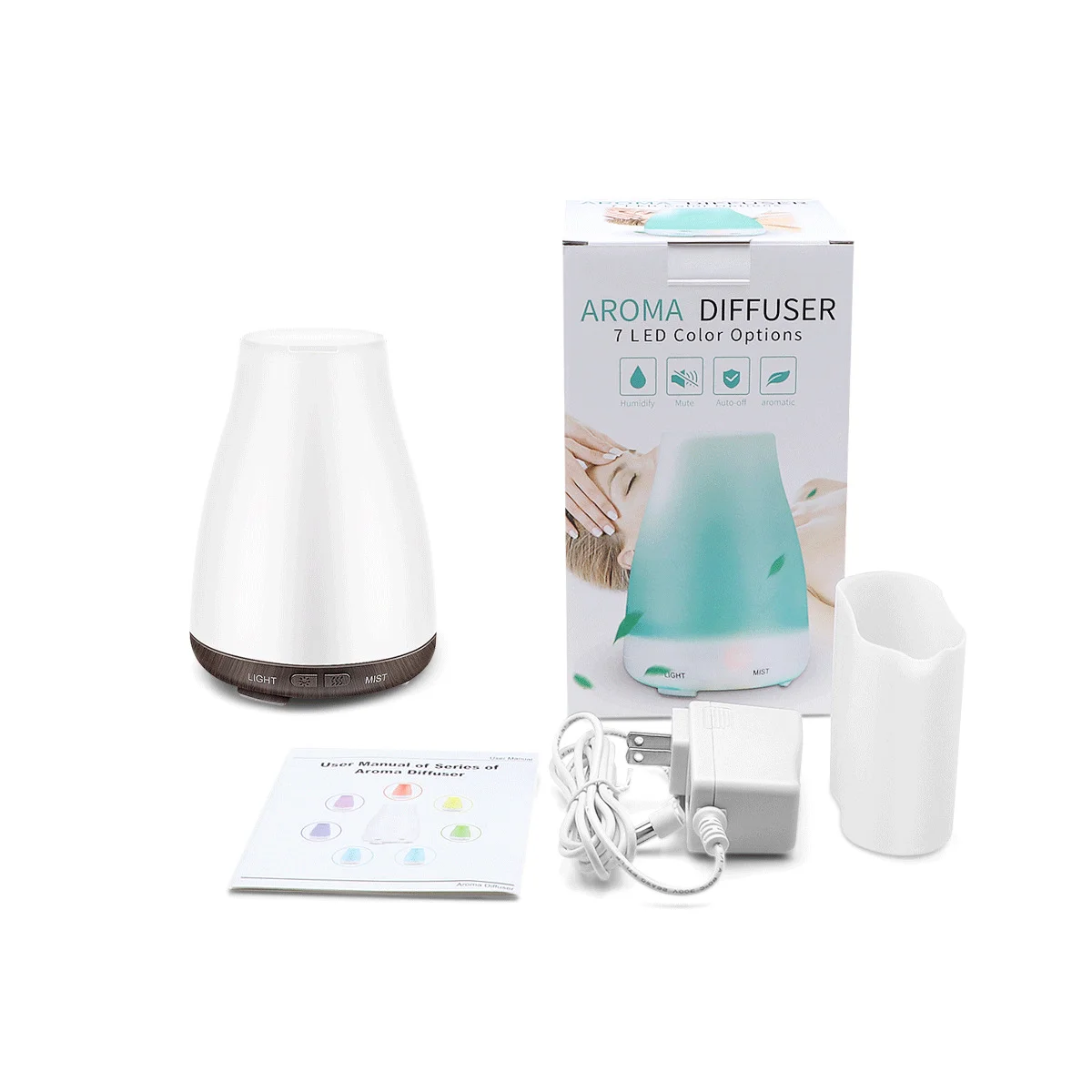 Aroma Essential Oil Diffuser Ultrasonic Air Humidifier with Wood Grain 7 Color Changing LED Lights for Office Home 100ML | Бытовая