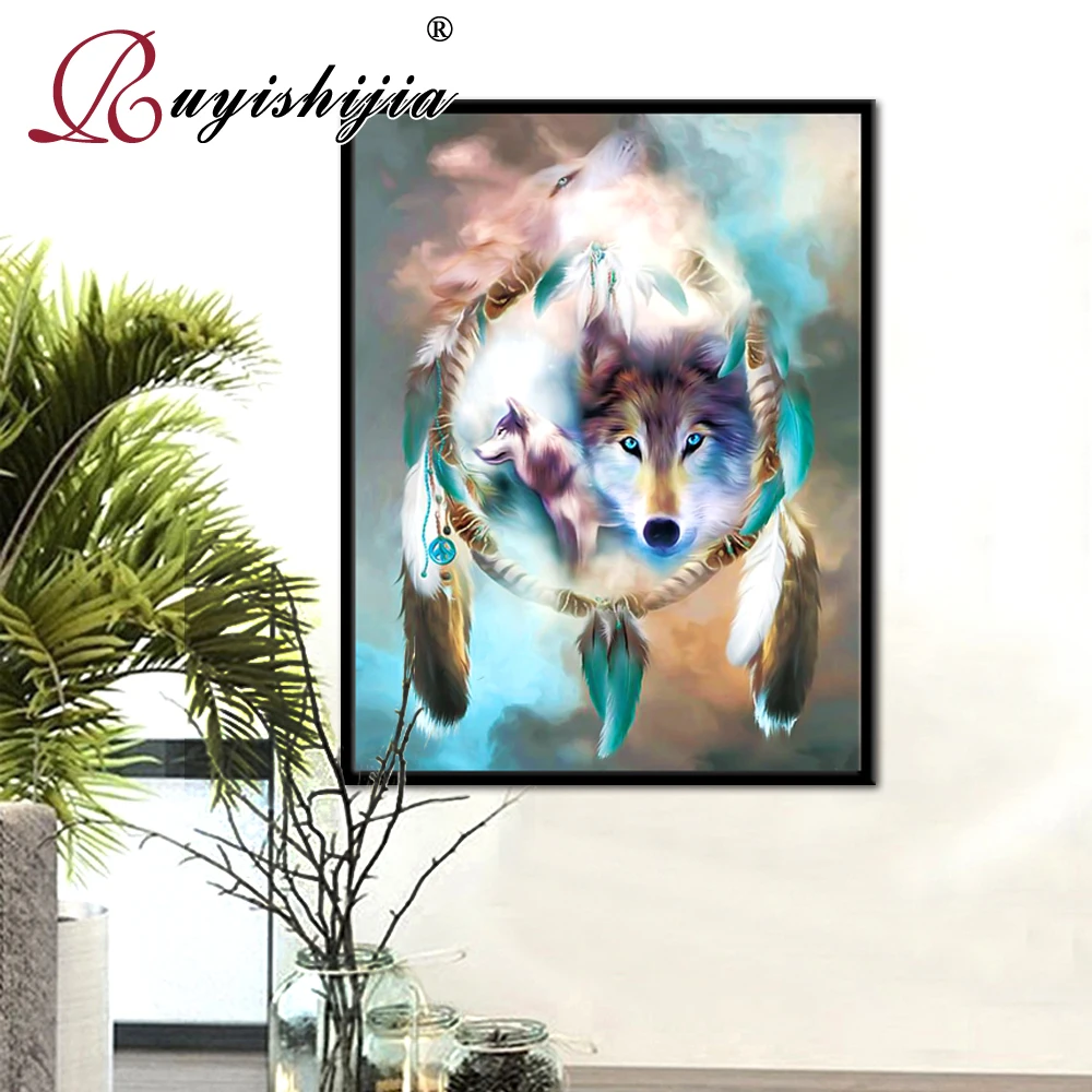 RUYISHIJIA 5D Diamond Painting Full Drill Square Mosaic Embroidery Pictures of Rhinestones diamant Animals wolves | Дом и сад