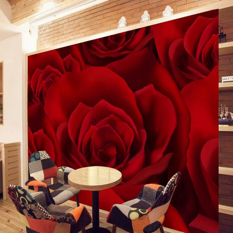 Пользовательские 3d росписи 3D обои романтическая красная роза декоративная