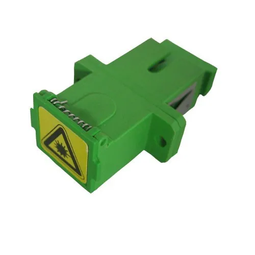 

sc/apc connector auto shutter sidewise dust cap simplex green plastic housing with flange fiber sc apc adapter