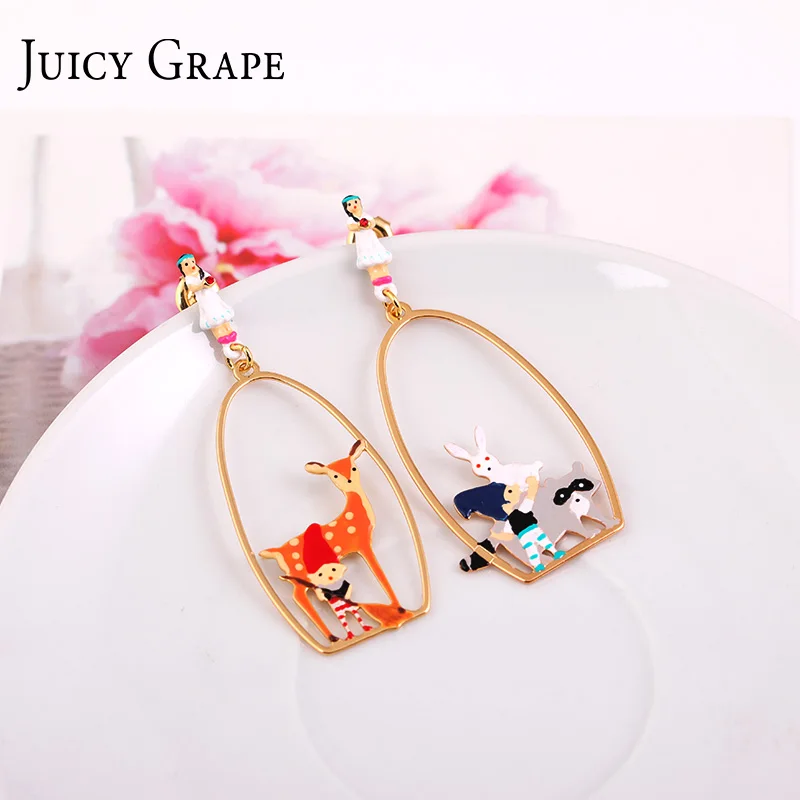 Juicy Grape Enamel Glaze Snow White Fawn and Rabbit Earrings for Christmas | Украшения и аксессуары