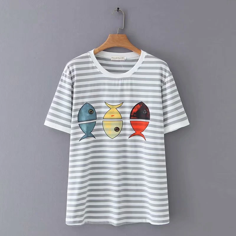 Женская футболка размера плюс с принтом рыбы Повседневная забавная для