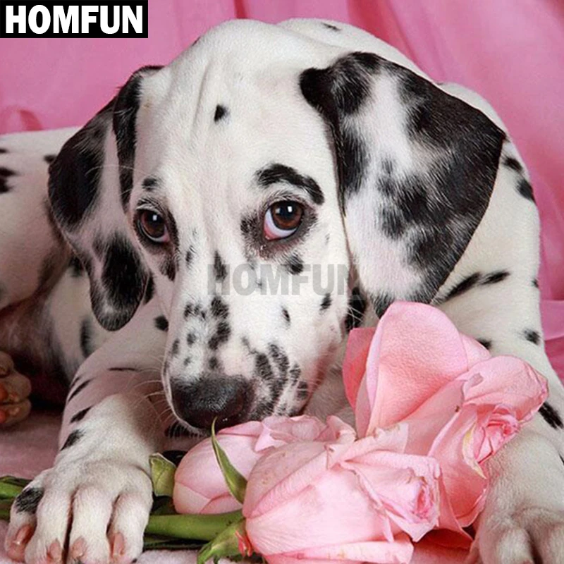 

HOMFUN Full Square/Round Drill 5D DIY Diamond Painting "Dog flowers" Embroidery Cross Stitch 5D Home Decor Gift A02527