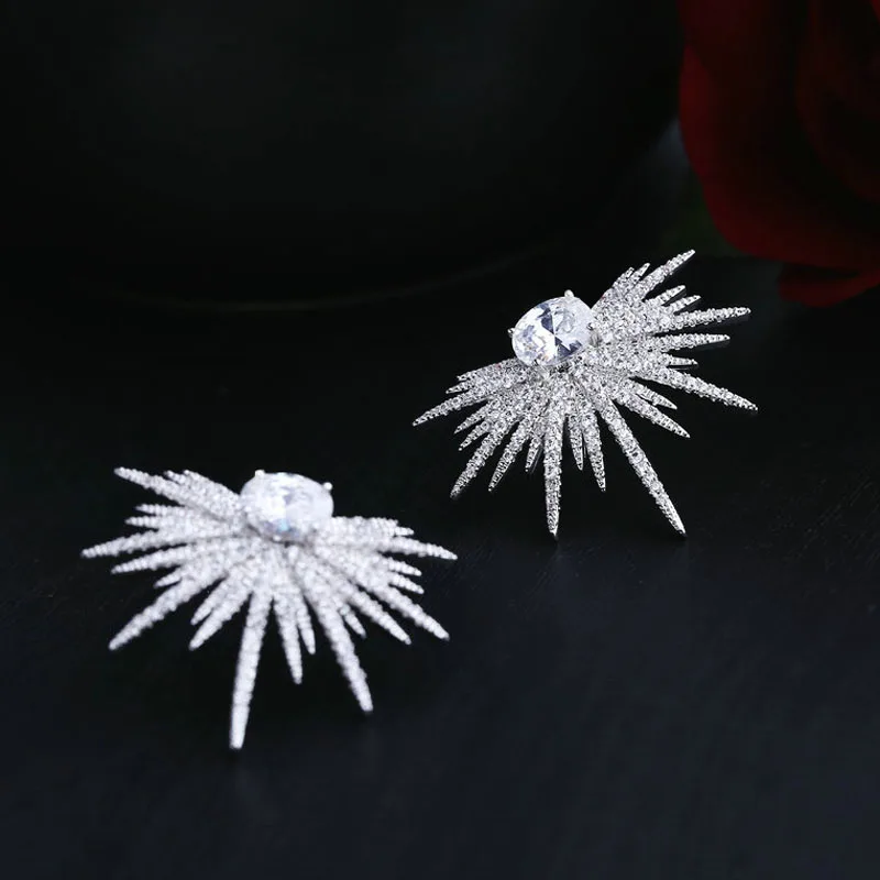 Серьги гвоздики женские с фианитом в форме подсолнуха|fashion stud earrings|stud earringsstone earrings