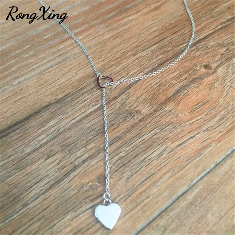 RongXing простая мода желтое золото сердце кулон ожерелья для женщин
