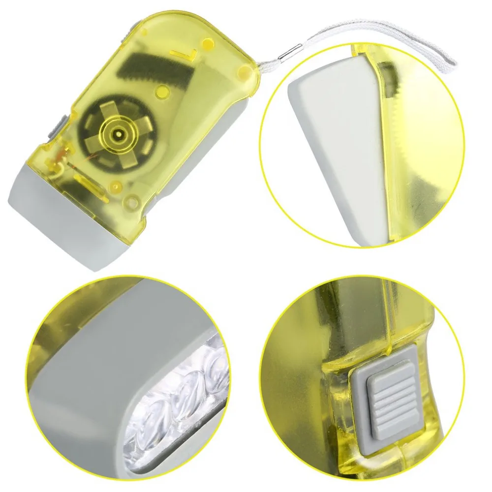 

ICOCO Flashlight 3 LED dynamo Hand Pressing Crank Power Wind Up Torch Light Crank Traveling Camping Lamp Lights drop shipping