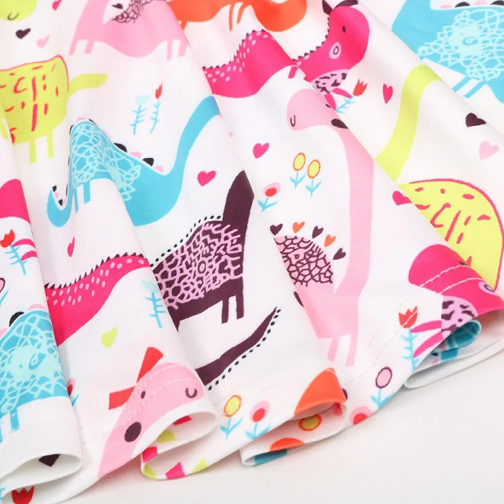 kids dresses for girls 2019 summer Toddler Kid Baby Girl Short Sleeve Dinosaur Printing Party Dress Outfits Clothes | Детская одежда и