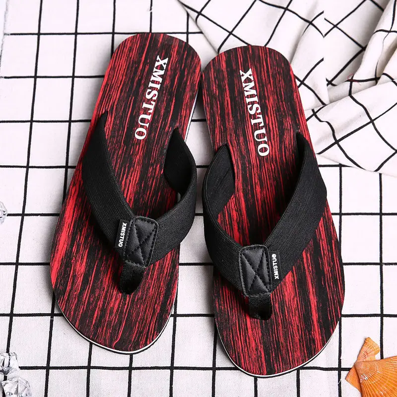 Summer flip flops men's trend Korean version of the personality of the beach shoes students simple casual sandals and slippers - Цвет: Красный
