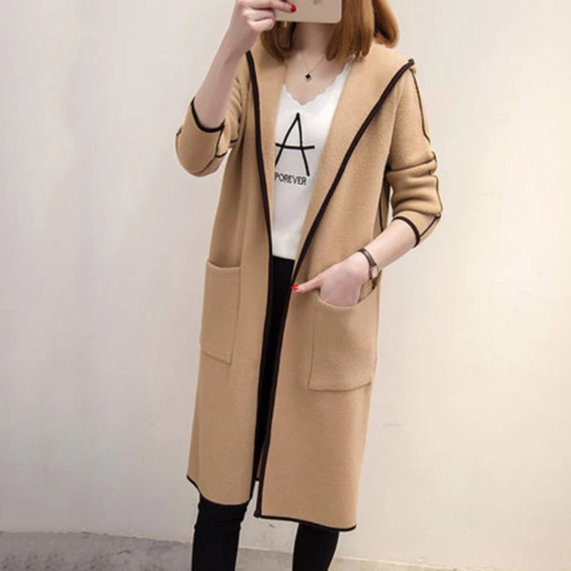 New Women Spring Autumn Thick Knitted Sweater with Hood 2018 Korean Ladies Long Sleeve Loose Coat Cardigan Outwear F359 |