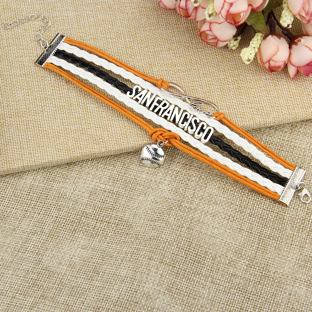 Бейсбольный браслет Infinity Love San Francisco-изготовленный на заказ Спортивный Кожаный