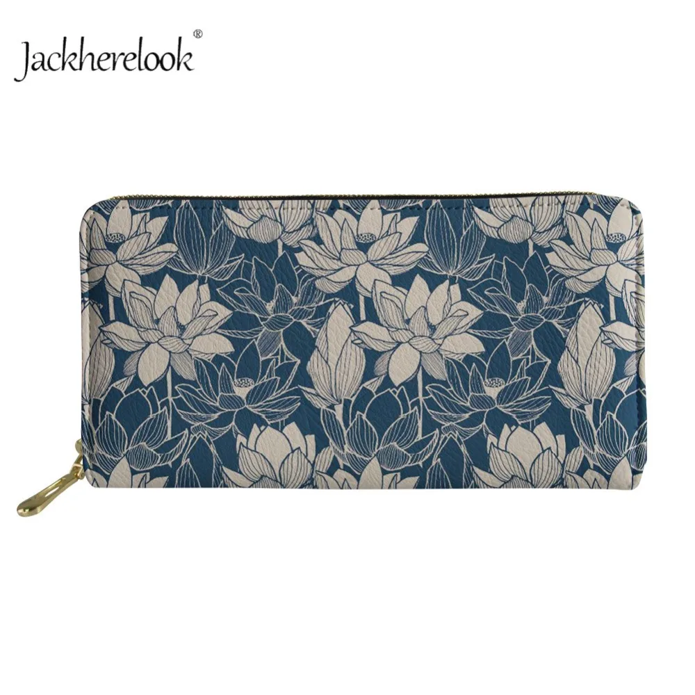 

Jackherelook Fashion Women Wallets Brand Lady Money Coin Purses Clutch Lotus Flower Long Clutch Wallet Card ID Holder Burse Bags