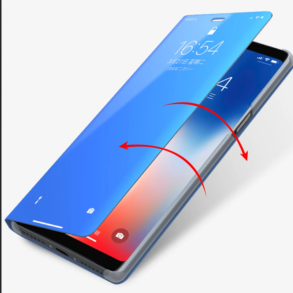 EKDME кожаный откидной зеркальный чехол с подставкой для iPhone 8 7 6 6S Plus глянцевое