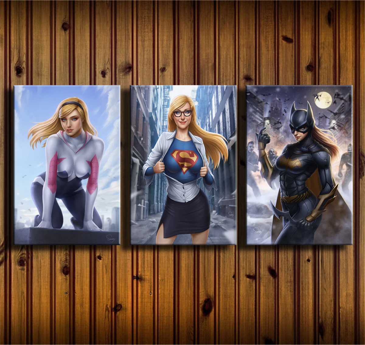 Supergirl Batgirl DC Vs Marvel 3 панели настенное искусство картина маслом плакат напечатанная Картина на холсте картины для гостиной домашний Декор 25