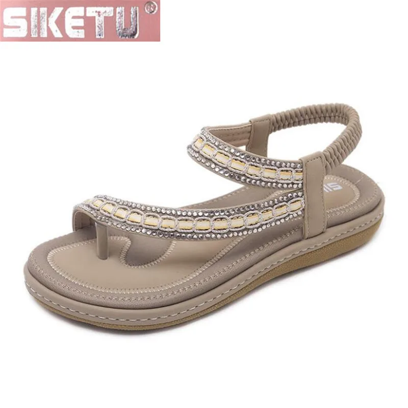 

SIKETU shoes woman flat sandals PU New Nationality sandals Rhinestone Bohemia foreign trade Comfortable summer shoes