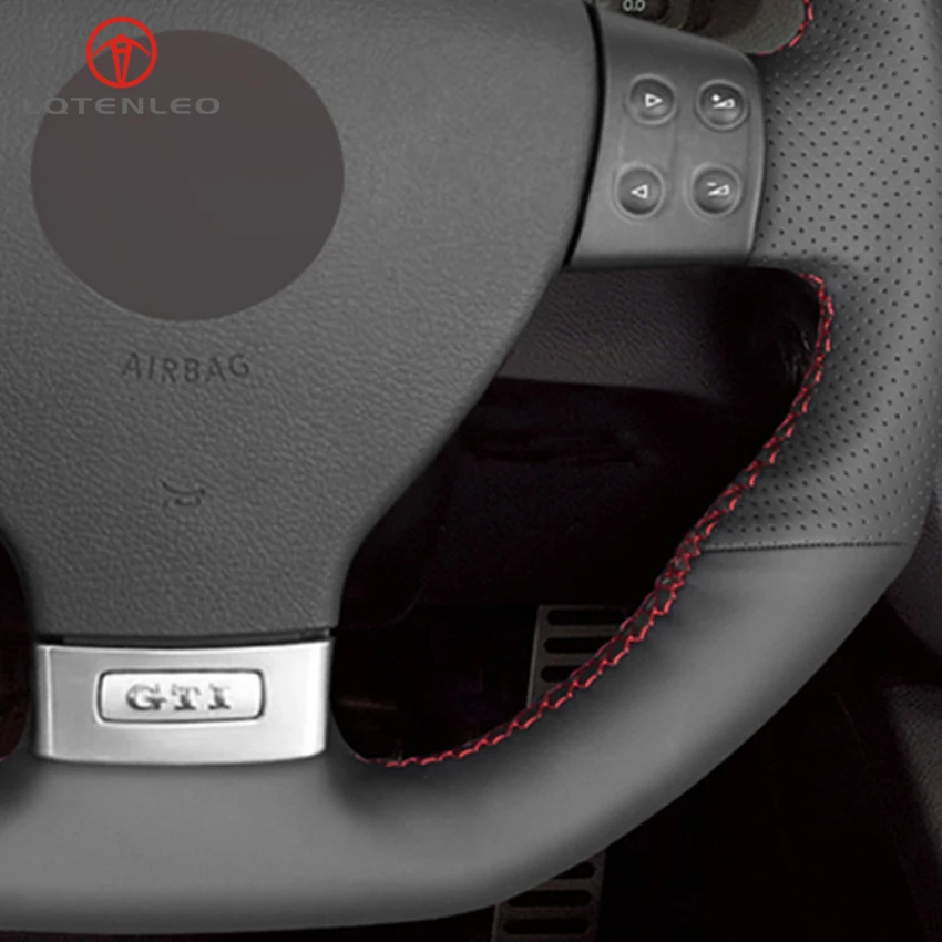 LQTENLEO черная крышка рулевого колеса автомобиля из натуральной кожи для Volkswagen Golf 5 Mk5 GTI VW Golf 5 R32 Passat R GT 2005