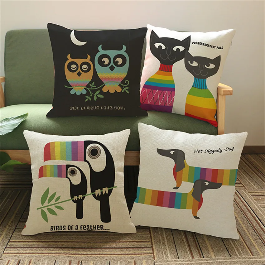 

Lover Animal Cat Dog Owl Print Custom Car Cushion Cover Decorative Pillow Case Sofa Home Decor Square 18"x18" Free Shipping