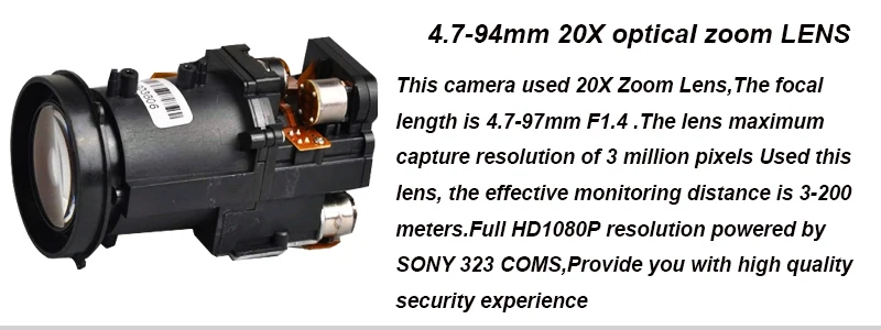 1080p 2MP Беспроводная PTZ ip-камера SONY COMS 20X Zoom 4,7 мм-94 мм Открытый водонепроницаемый IP66 слот для sd-карты Аудио Сигнализация запись