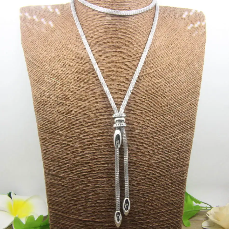 Женская Длинная цепочка из нержавеющей стали романтичное ожерелье серебряного