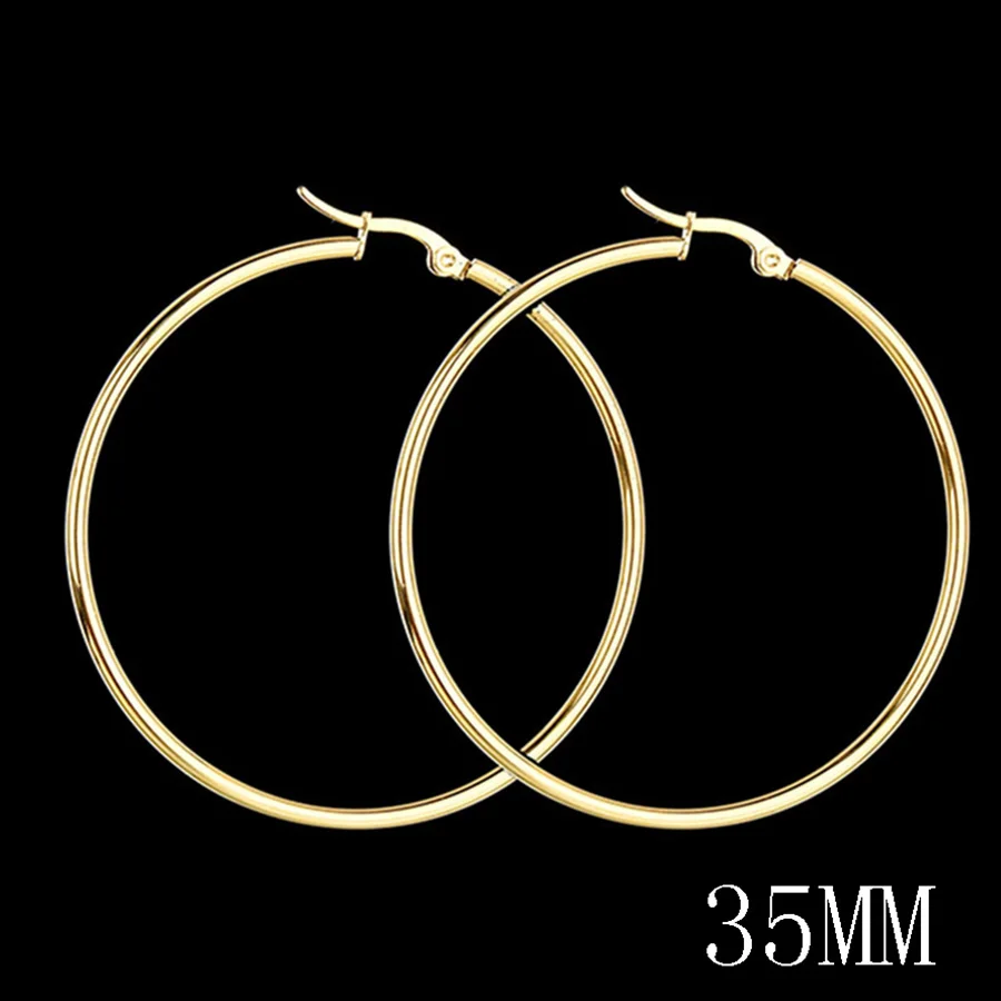 Gold 35mm HOBBORN, женские большие круглые серьги-кольца, нержавеющая сталь 316L, 20-100 мм, в стиле хип-хоп, для ночного клуба, антиаллергенные мужские серьги - Окраска металла: Gold 35mm