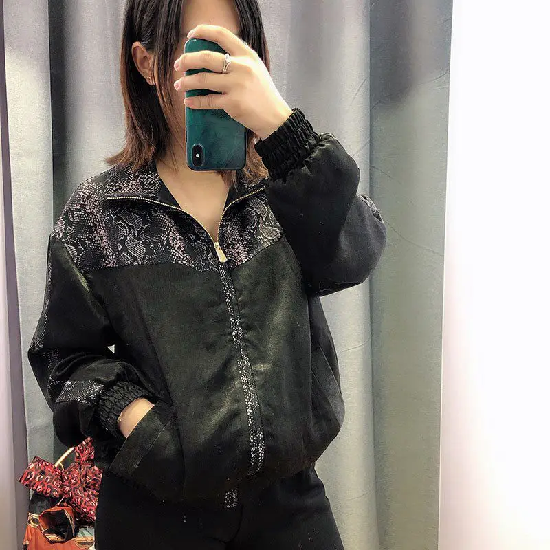 2018 Осенняя модная уличная леопардовая Лоскутная куртка-бомбер женская