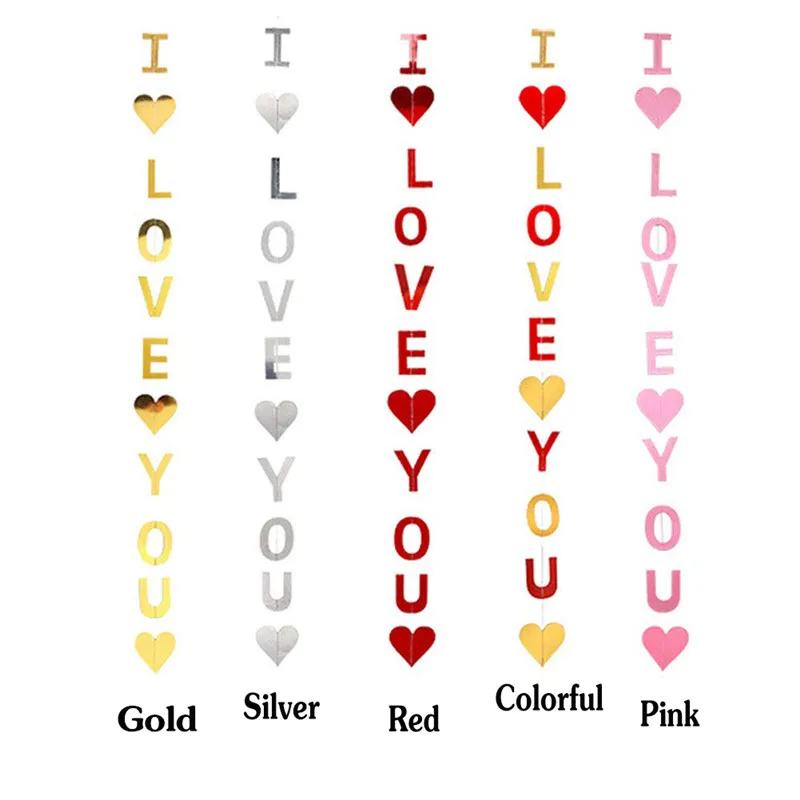 Chicinlife 1Set I Love You Glitter Garlands Bunting Wedding Party Hanging Banner Valentine's Day Balloon Pendant Decor Supplies | Дом и