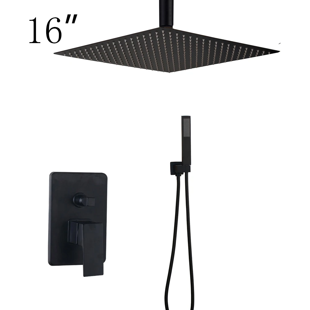 16 inch KEMAIDI 8 12 16 дюймов черный Душ Дождь 3 Way смеситель для душа Ванна Душ дождь площадь Насадки для душа водопад носик смеситель для душа - Цвет: 16 inch