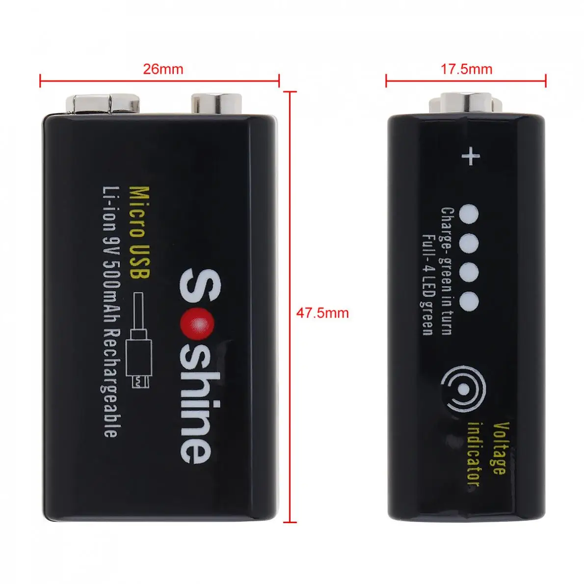 Soshine 2 шт. 9V 6F22 500 мА/ч литий ионный аккумулятор 8 4 V 3.3Wh Перезаряжаемые Батарея Micro USB