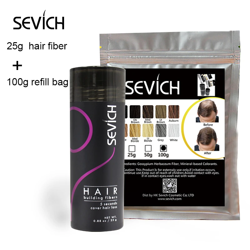 

Sevich 2pcs/set 25g keratin hair fiber spray + 100g refill bag hair growth thickening powder 10 colors beauty salon make up