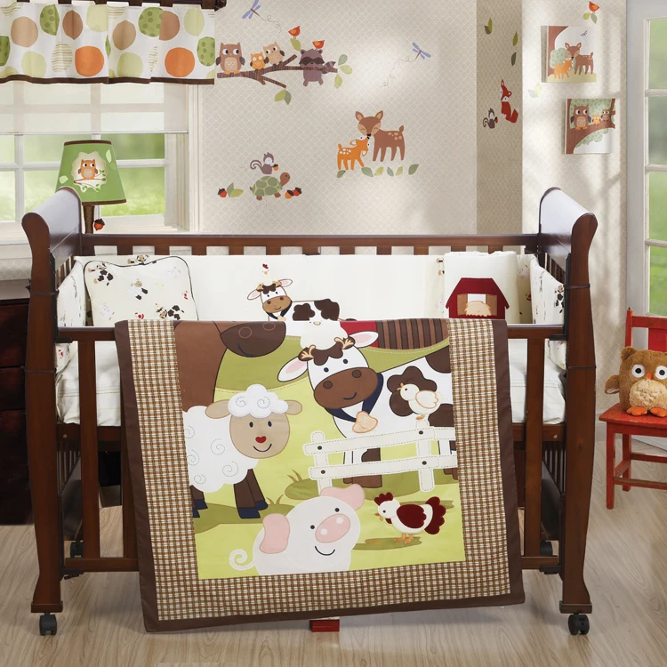 4PCS embroidery Cotton Crib Baby Bedding Set Nursery Bedding Sets kit de ber o (4bumper+duvet+sheet+pillow)