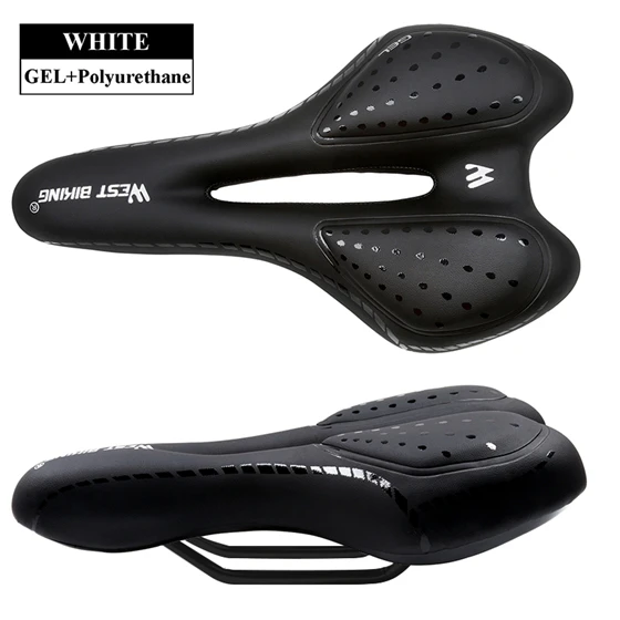 Black White WEST BIKING велосипедное седло, силиконовая подушка из искусственной кожи, покрытие из силикагеля, удобное Велосипедное Сиденье, противоударное велосипедное седло - Цвет: Black White