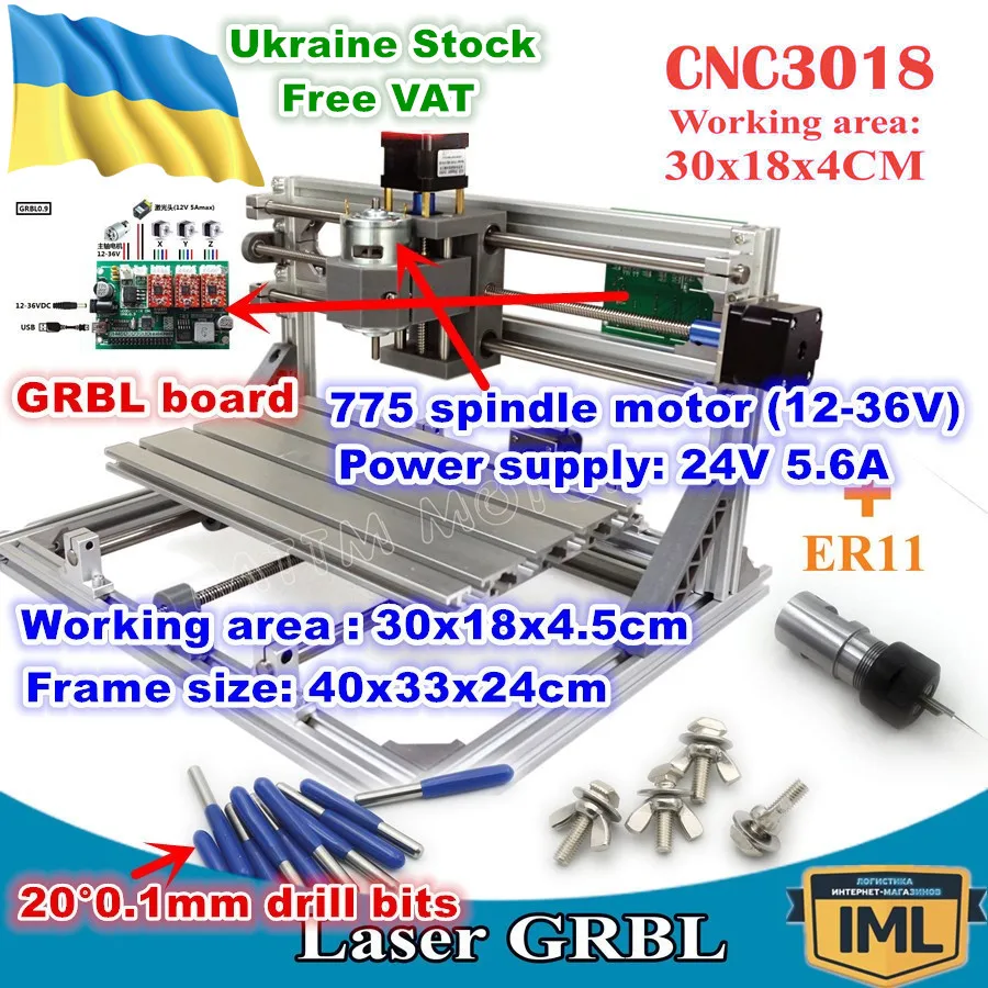 [Украина промоушн] 3018 3 оси ЧПУ Древесины Гравировальный фрезерный DIY лазерной машины GRBL Управление+ ER11 Цанга