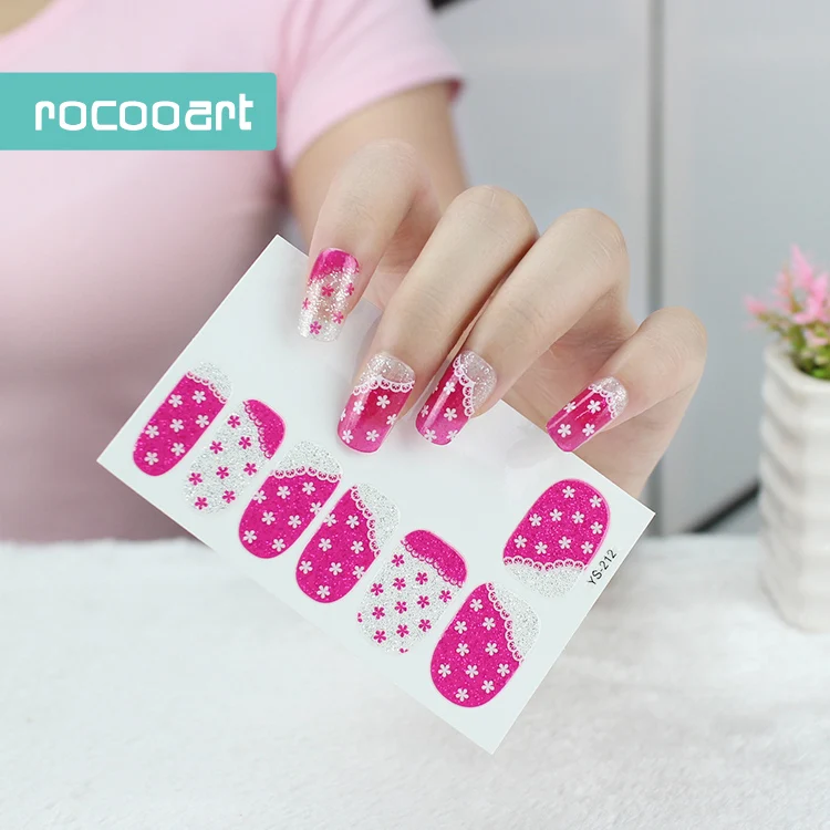 Кружевные стильные розовые цветы клейкие наклейки для ногтей полноразмерные