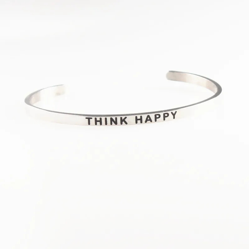 Серебряный 316L нержавеющая сталь манжета браслет гравировка &quotTHINK HAPPY&quot