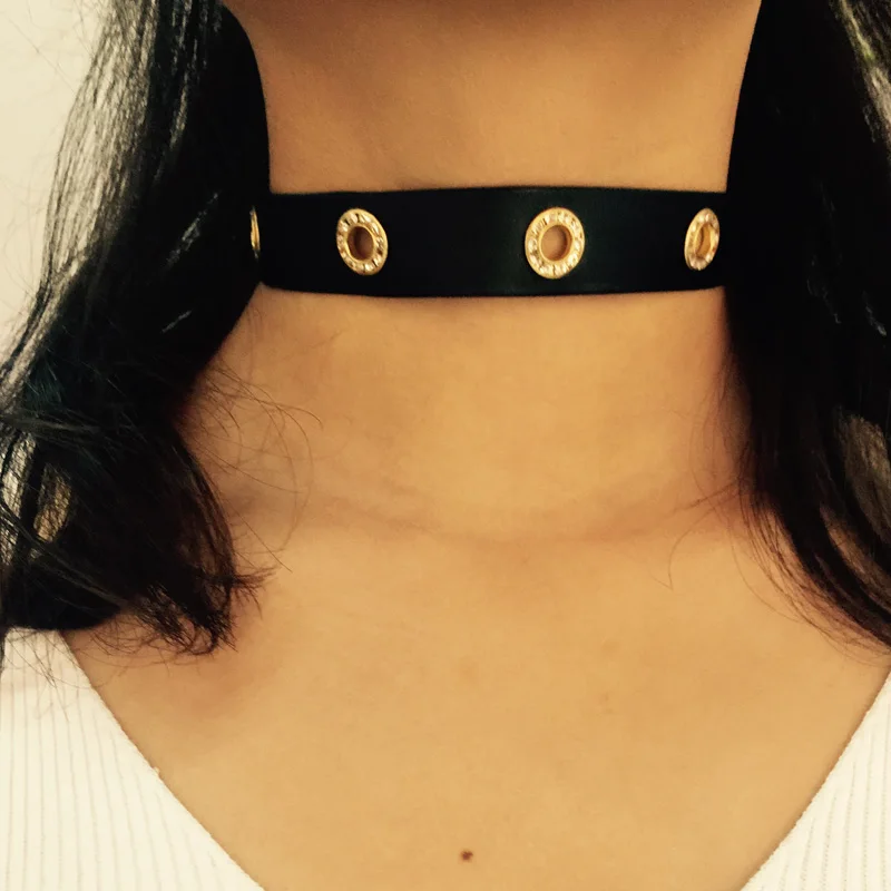 Ожерелье чокер из искусственной кожи Золотое ажурное ожерелье с