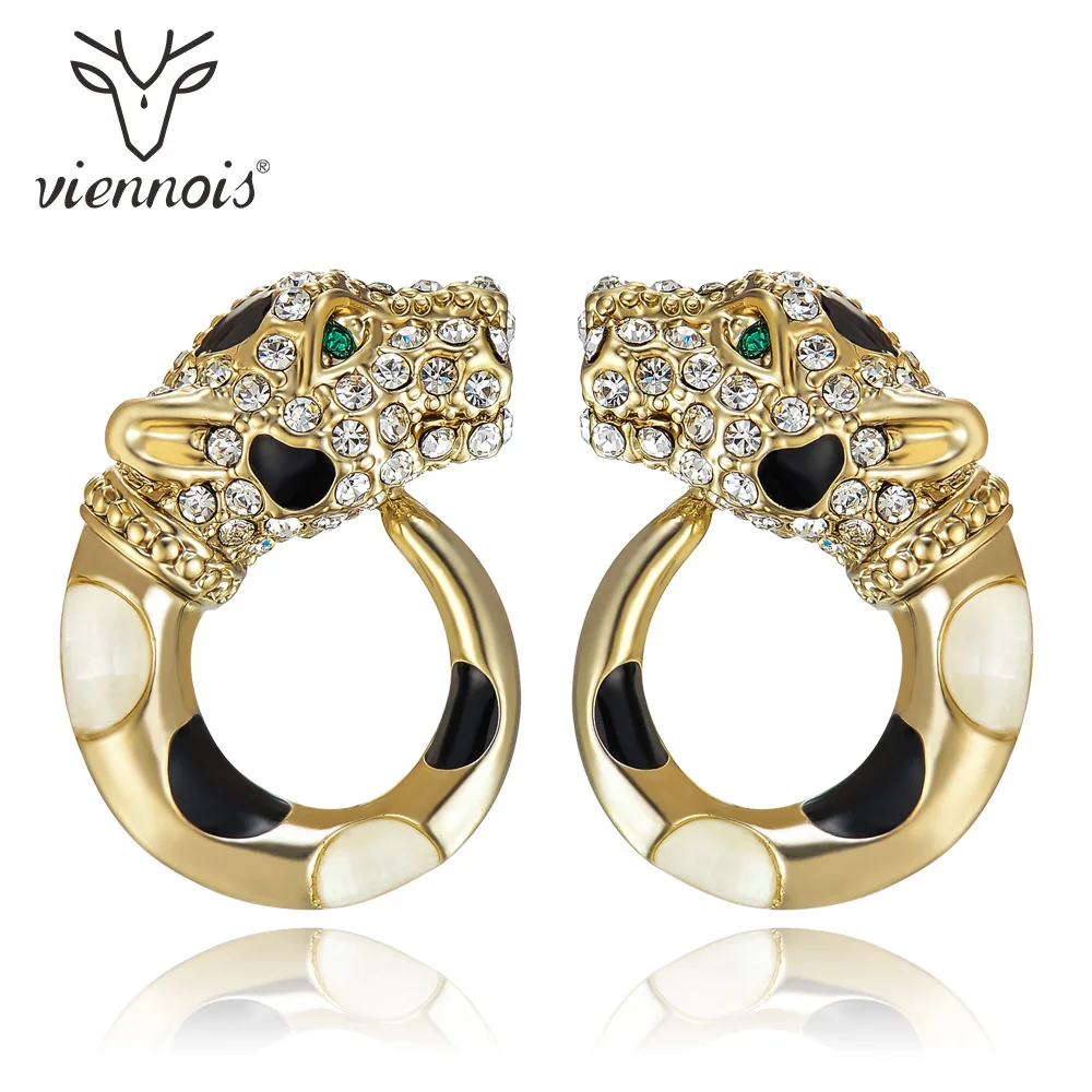 Viennois золото/Gun Цвет Leopard Серьги гвоздики для Для женщин горный хрусталь эмаль моды