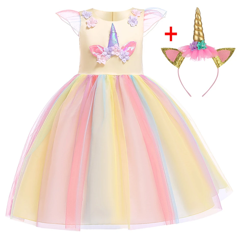 Brithday Dress Fancy Girls Christmas Unicorn Party Flower Girl Elegant Cinderella Costumes Summer Dresses for girl | Детская одежда и