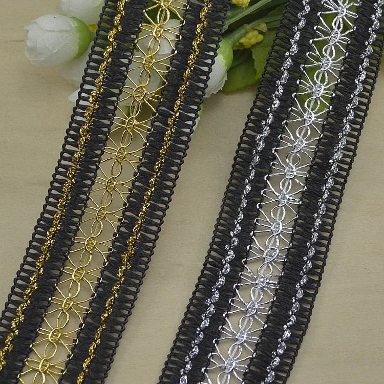 Оптовая продажа! Новое поступление, 4,2 см, 20 метров, золотистый, серебристый цвет, украшение «сделай сам», ленты из полиэстера с кружевной отделкой, модная S-образная кружевная отделка