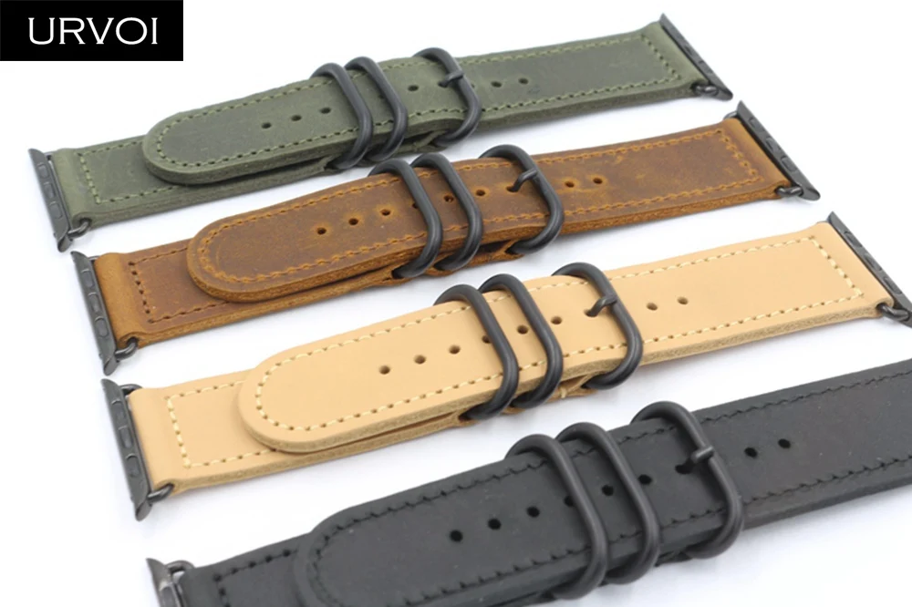 Ремешок URVOI для apple watch series 6 SE 5 4 3 2 классический кожаный браслет ручной работы в