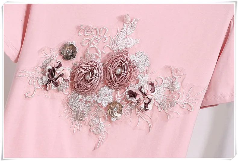 Женская Милая футболка с цветочной вышивкой круглый вырез короткий рукав