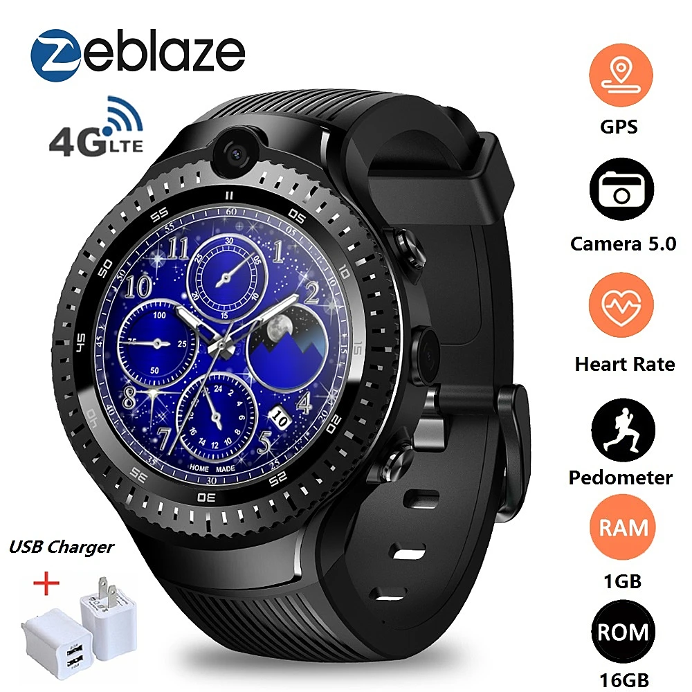 Новинка, Смарт-часы Zeblaze THOR 4 Dual 4G, телефон 1,4 МП, двойная камера, Android, часы, дюймов, AOMLED, gps/ГЛОНАСС, 1 ГБ, 16 ГБ, Смарт-часы для мужчин