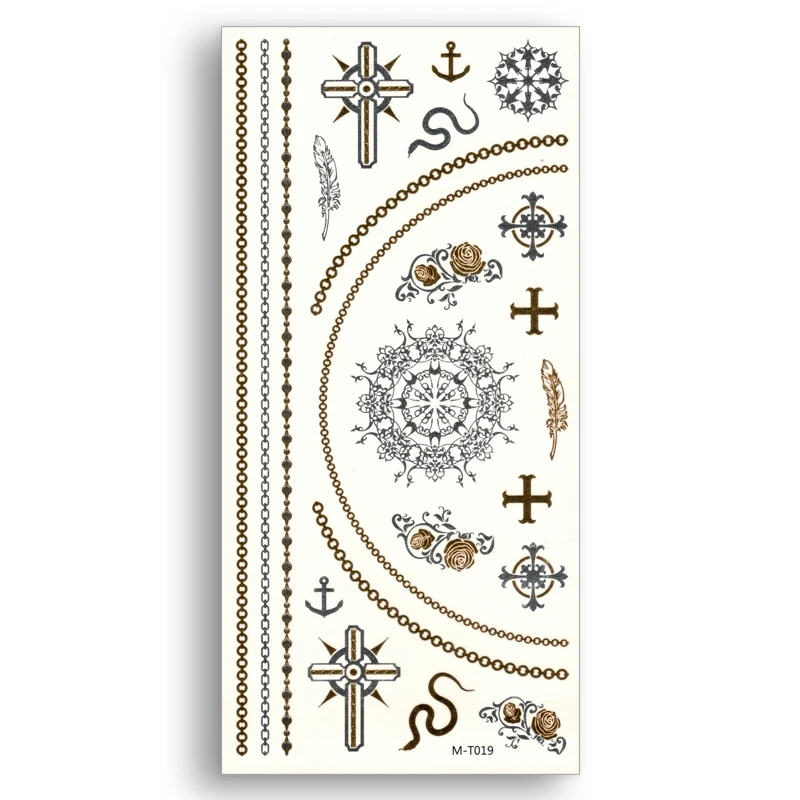 

Temporary Fake Gold tattoos Waterproof Water Transfer Rose Stickers chain necklace Cross Snake Women sexy Beauty Body Art