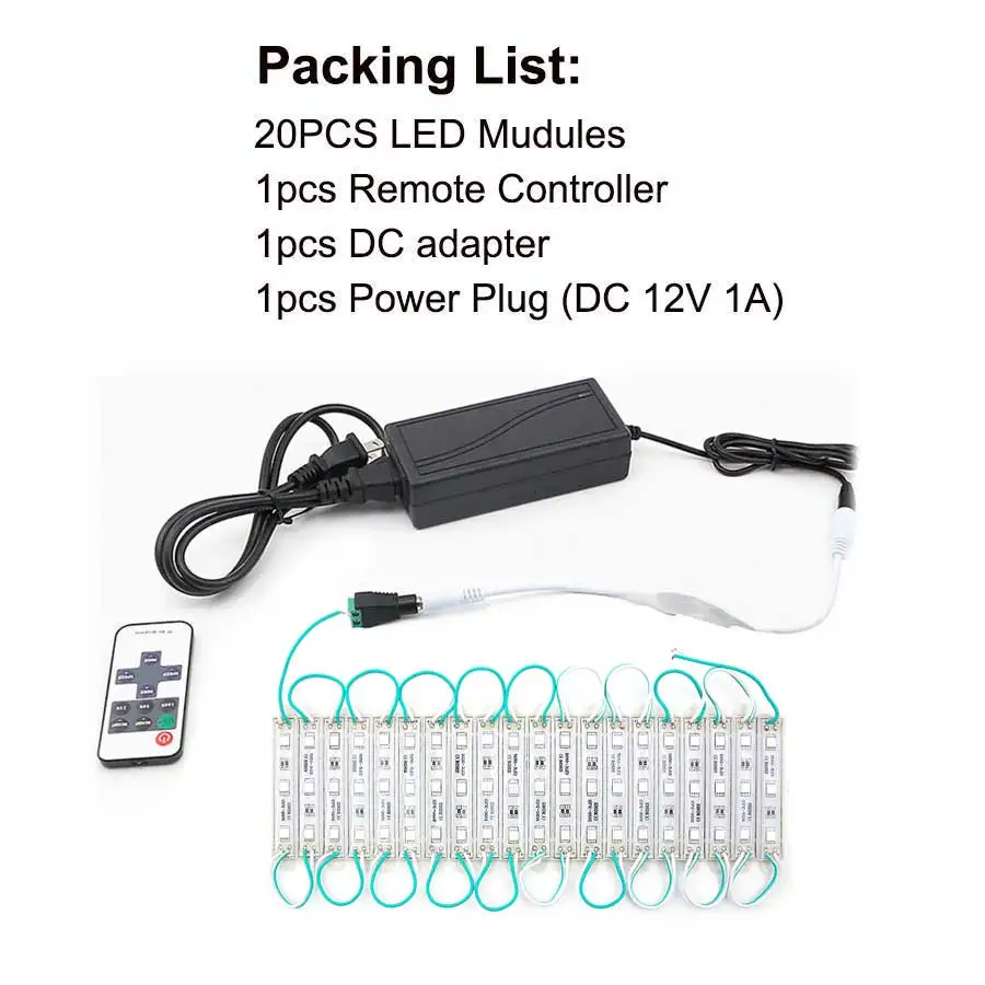 20PCS Kit SMD 5050 Светодиодный модуль 3 светодиодный 12 В постоянного тока водонепроницаемый рекламный знак магазин Передняя полоса ленты лампы модули огни комплект зеленый цвет - Цвет: 20PCS Kit