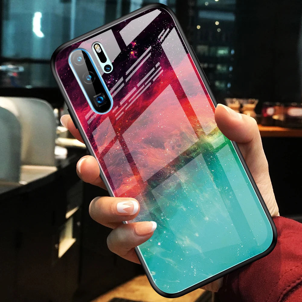 Цветной градиентный чехол из закаленного стекла для телефона Huawei P20 Pro Lite Nova 3E 4E P30